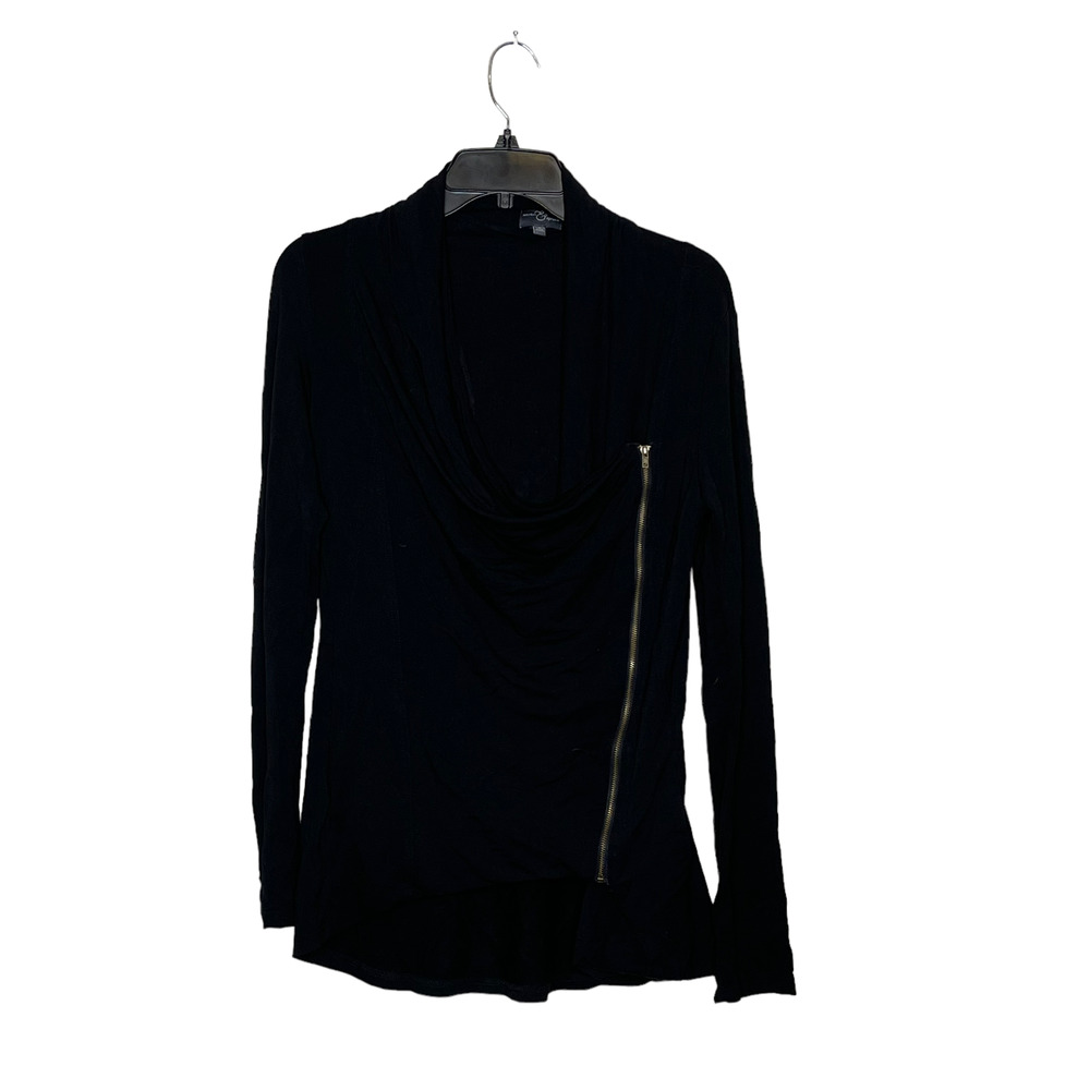 Market & Spruce Womens Zip Top Size Small Black LS Stretch Blend Shirt